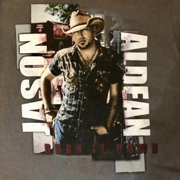 Jason Aldean Burn It Down 2015 Tour Shirt Women’s Small/Medium? Gray Tee Used - Picture 2 of 7